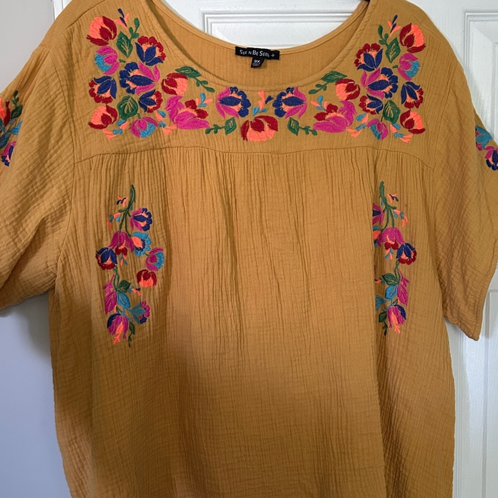 Mustard Floral Embroidered Blouse